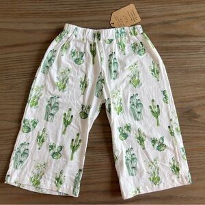 Cactus Print White Wide Leg Pants